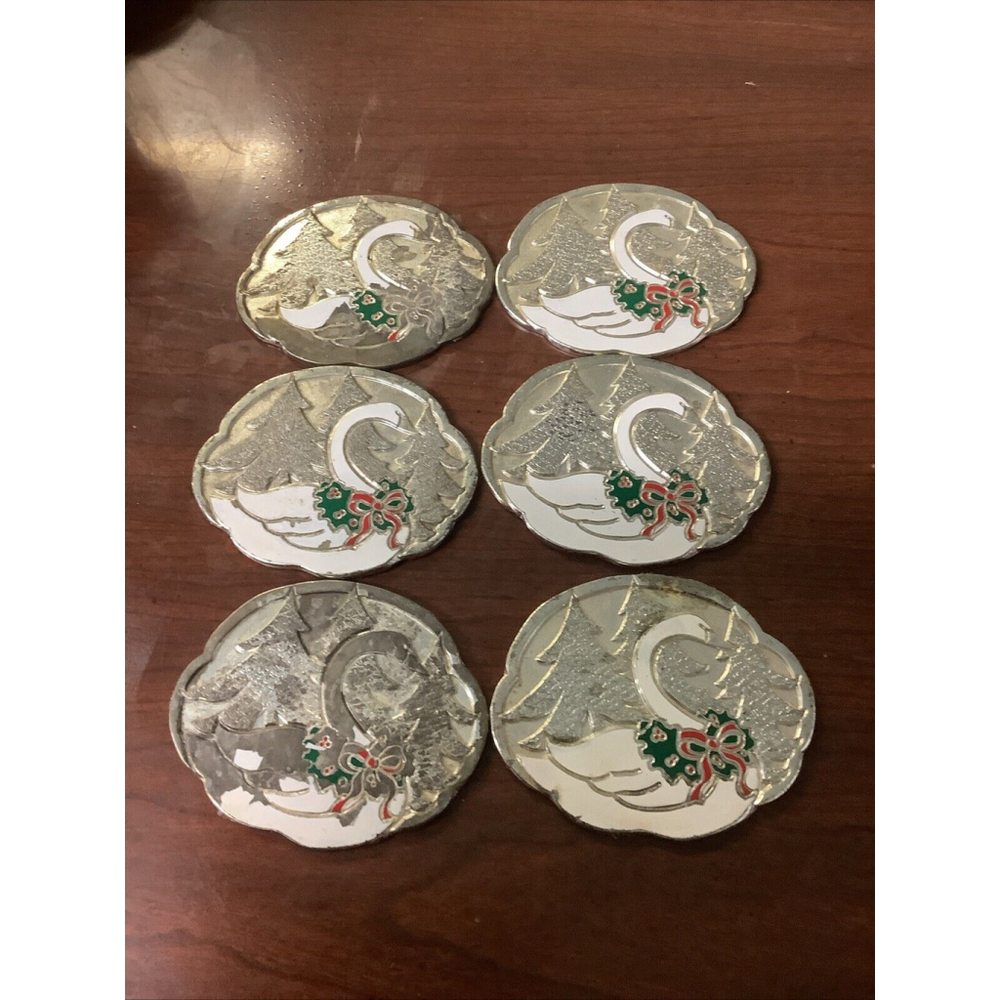 Oneida Silversmiths Wm. A. Rogers Holiday Swan Coaster Set - 1987